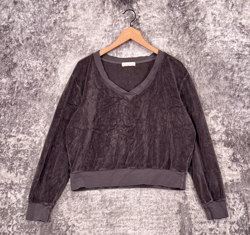 Suzie Kondi Sweatshirt Large Womens Gray Terry V Neck